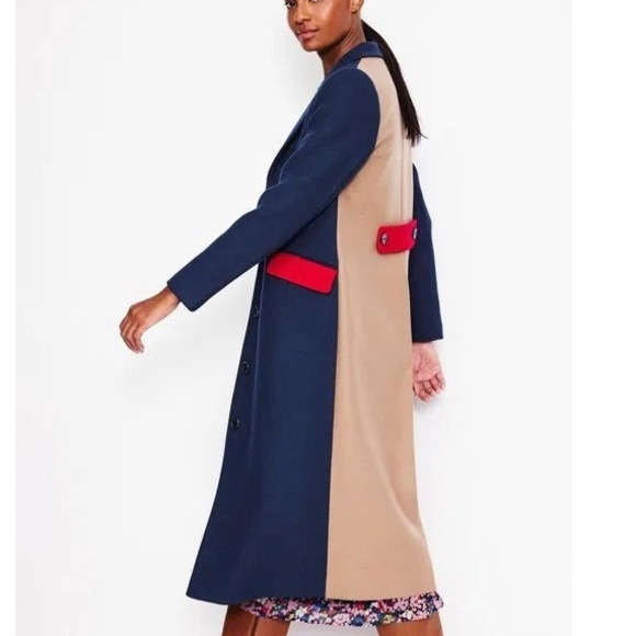 Boden Colour Block Wool Blend Coat Navy Blue Camel Colorblock Wool Coat 8 Nwt - Picture 4 of 7